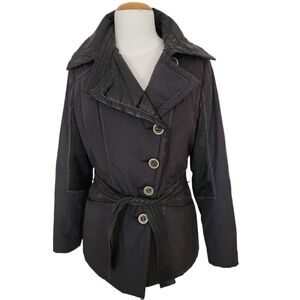 DANIER Black Belted Jacket with Leather Accents & rabbit Fur Lining - Size small